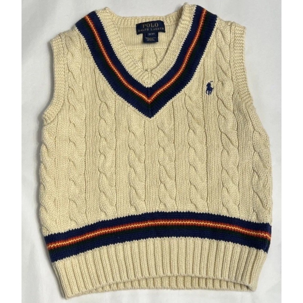 Polo Ralph Lauren Sweater Vest Cricket Cable Knit Tennis 100% Cotton Sz 3T/3 EC